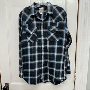 Ely Cattleman western wear pearl‎ snap long sleeve flannel shirt men's medium